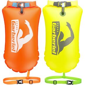 Swim Buoy for Open Water 2 Pack, 20L Swim Safety Float Waterproof Dry Bag for Swimmers Triathletes Kayakers Snorkelers, Swimming Pull Buoy for Safer Swim Training (Orange & Pink)