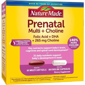 Nature Made Prenatal Vitamin Softgels + Choline Capsules, Folic Acid + DHA + Choline, 60 Prenatal Vitamins for Women, 60 Choline Supplements Capsules, 60 Day Supply
