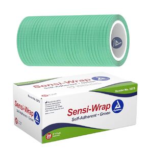 Dynarex 3273 Sensi-Wrap Self-Adherent Bandage Roll, Green, 3" x 5 Yard Size, 180" Length, 3" Width, Pack of 24