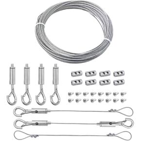 Picture Hanging Wire kit, Adjustable Heavy Duty Stainless Steel Wire Rope Accessories, 50 Feet(Thick 1.5mm) Stainless Steel Hanging Wire Supports 50 lbs, for Hanging Mirror Picture Frame Billboards