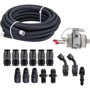 6AN 3/8" LS Swap EFI Fuel Injection Hose Line Fitting Kit, Nylon Braided PTFE Fuel Hose 25Ft and 58 PSI Fuel Filter Regulator Return Fuel Rail Adpater
