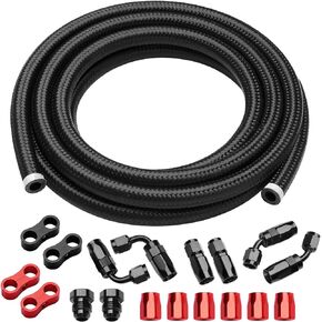 4AN 16FT Fuel Line Kit, AN4 Nylon Stainless Steel Braided CPE Fuel Line Hose Fittings Kits, With 24 PCS Swivel Hose End Fittings.