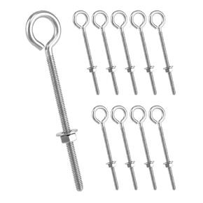 QWORK Eye Bolts, 10 Pack 5/16" x 4" Stainless Steel Long Threaded Eyebolts with Nuts, for Hanging or Securing Cables