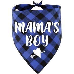 Mama's Boy Blue Plaid Triangle Pet Dog Scarf Bandanas, Funny Gender Reveal Photo Prop and Pet Scarf for Pet Birthdays for Pet Dog Lovers