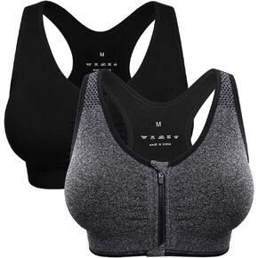 Women's Zip Front Sports Bra Wireless Post-Surgery Bra Active Yoga Sports Bras