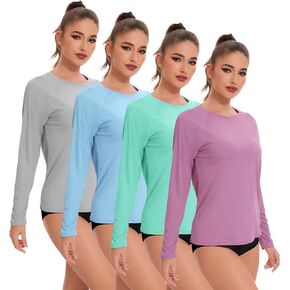 3/4 Pack Women UPF 50+ Rash Guard Long Sleeves Swim Shirts,Lightweight Surf Fishing SPF UV Sun Protection Shirts
