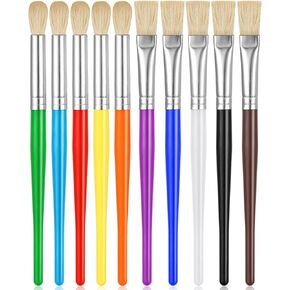 Paint Brushes for Kids, 10 Pcs Round and Flat Paint Brush Set, Easy Hold and Clean Toddler Paint Brushes, Preschool Paint Brushes Bulk for Acrylic Oil Watercolor Washable Paint