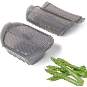 2 Piece Vegetable Steamer for Cooking, Silicone Microwave Steamer Cookware with Lid for Steaming Cooking Fresh Frozen Food Veggie Fish, Large 6 Cup Small 3 Cup Steam Cooker BPA Free (Gray)