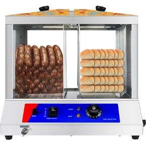 Hot Dog Steamer 36L Hot Dogs Buns Steamer for 100 Hot Dogs & 50 Electric Bun Warmer Cooker with Thickened Tempered Glass Stainless Steel