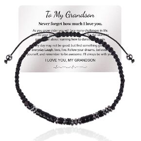 To My Son Bracelet from Mom，I Love You Morse Code Bracelet with Engraved Wallet Card Gifts for Men Boys, Mens Beaded Obsidian Bracelet Gifts Back to School Gifts