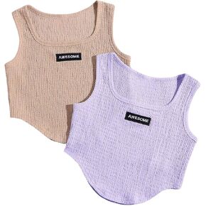 قطعة علوية للفتيات من SweatyRocks مكونة من قطعتين برقبة مربعة مرقعة وحاشية غير متماثلة بدون أكمام in Saudi Arabia