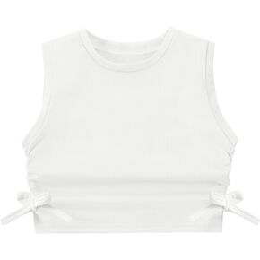 EXARUS Girl's Crop Tank Tops Ribbed Knit Cropped Tops Sleeveless Round Neck Racerback Casual Cute Dance Top 6-12Y