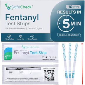 Fentanyl Test Strips 10 Pack | SafeCheck Ultra Sensitive Fentanyl Test Strips for Testing Drugs | Fentanyl Testing Strips for Pills, Powders | Fentanyl Test Kit | 10ng/mL Cutoff