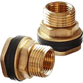 2PCS Solid Brass Bulkhead Fitting 3/8" NPT Female x 3/4" Male Double Threaded Bulkhead Water Tank Connector
