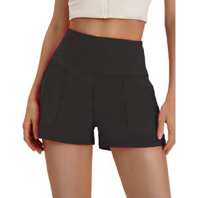 PINSPARK Workout Shorts Women Wide Leg Athletic Shorts High Waisted Yoga Shorts Tummy Control Gym Short with Pockets