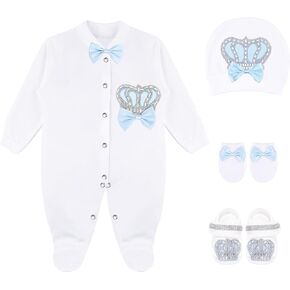 Lilax Baby Boy Jewels Crown Layette 4 Piece Gift Set 0-3 Months Blue