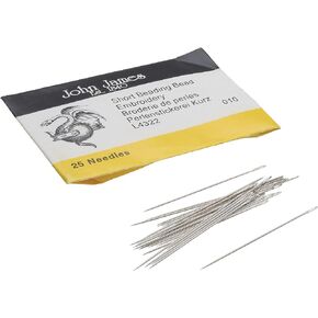 John James Short Beading Needles, Size 10, Pack of 25, Made in England, Use for Loom Weaving Beadwork, Off-Loom Stitching and Jewelry Making with Seed Beads