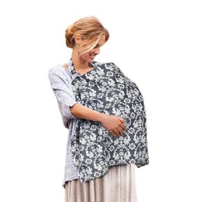 Baby Nursing Cover for Mom Breastfeeding, Breathable Cotton Privacy Breastfeeding Covers with Ajustable Hoop for Mom Soft Carseat Caopy (Grey Blue)