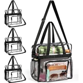 4 Pack Clear Bag Stadium Approved 12×6×12 Clear Stadium Bag for Women and Men,Lightweight Waterproof Clear Tote Bag,Clear Lunch Bags for Work Concerts Sporting Events Travel School Gym(Black)