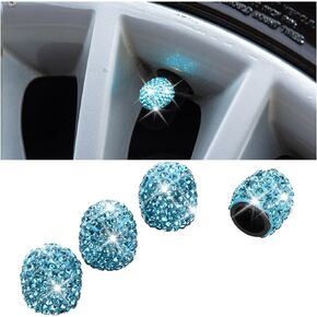 Bling Car Tire Valve Stem Caps, 4PCS Crystal Rhinestone Auto Tire Valves Protective Cover, Dustproof Vehicle Wheel Air Caps, Bling Car Accessories for SUV Truck Motorcycle Bike (Black)