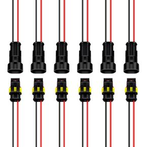 Waterproof Electrical Connector 1.5mm Series Terminal Wire Connectors Plug 2 Pin Way Automotive with for Wire 20AWG Marine for Car, Truck, Boat, 6 Pack
