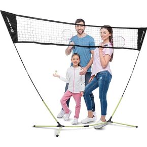 Badminton Net, Portable & Instant Setup (Tool Free Assembly) - Backyard Fun, Beach Park Picnic Outdoor Games, Green, 5.1 x 7.8Ft