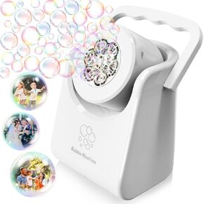 Bubble Machine Automatic Bubble Blower for Kids Batteries Operated Portable Bubble Maker Electric Bubble Machine Adjust Angle by 90° Indoor Outdoor Toy for Birthday Party Wedding White