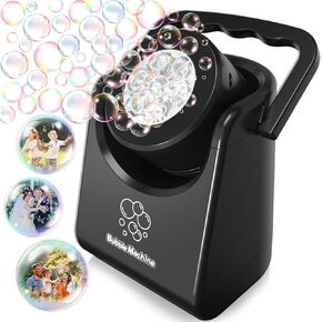 Bubble Machine Automatic Bubble Blower for Kids Batteries Operated Portable Bubble Maker Electric Bubble Machine Adjust Angle by 90° Indoor Outdoor Toy for Birthday Party Wedding White