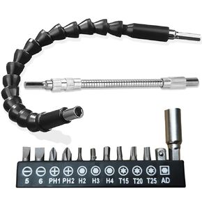 Flexible Drill Bit Extension Kit,Bendable Flexible Extension Super Bit, 12Pcs Screwdriver Bit and Metal Hex Soft Flexible Shaft for Furniture, Computer Chassis, Cabinets