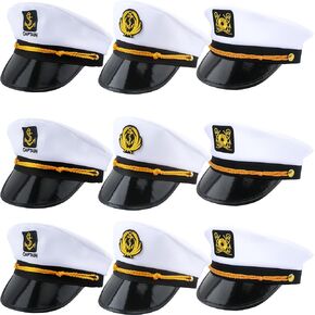 9 Pack Adjustable Captain Hat Sailor Navy Hat Yacht Marine Admiral Hat for Men Women Halloween Costume Accessory, 3 Styles