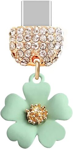 ELISE & FONDA TP86 Type-C USB Charging Port Crystal Anti Dust Plug Little Flower Cell Phone Charm for Samsung Galaxy/Huawei/OnePlus/Xiaomi/oppo New Android Phones(Green) in Saudi Arabia