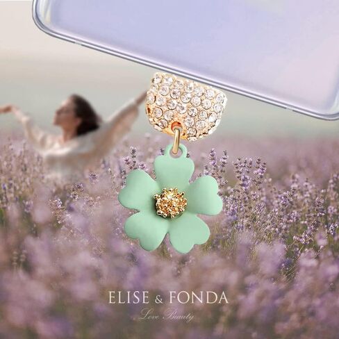 ELISE & FONDA TP86 Type-C USB Charging Port Crystal Anti Dust Plug Little Flower Cell Phone Charm for Samsung Galaxy/Huawei/OnePlus/Xiaomi/oppo New Android Phones(Green) in Saudi Arabia
