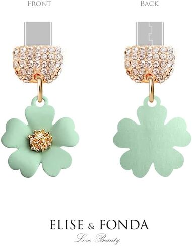 ELISE & FONDA TP86 Type-C USB Charging Port Crystal Anti Dust Plug Little Flower Cell Phone Charm for Samsung Galaxy/Huawei/OnePlus/Xiaomi/oppo New Android Phones(Green) in Saudi Arabia