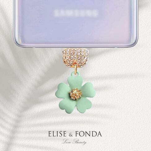 ELISE & FONDA TP86 Type-C USB Charging Port Crystal Anti Dust Plug Little Flower Cell Phone Charm for Samsung Galaxy/Huawei/OnePlus/Xiaomi/oppo New Android Phones(Green) in Saudi Arabia