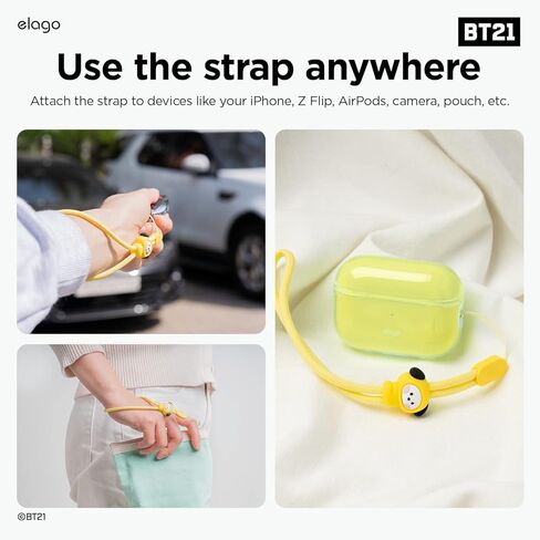 إلاجو | LINE FRIENDS BT21 [البضائع الرسمية] حزام معصم بحبل قصير، سحر الهاتف، سلسلة مفاتيح، مضاد للسقوط، زر قابل للتعديل in Kuwait