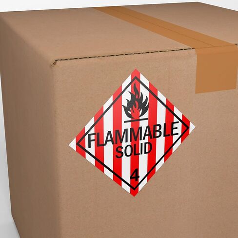 نقطة. ملصقات - ملصقات مربعة من فئة الخطر 4 DOT قابلة للاشتعال مقاس 4 بوصات × 4 بوصات - 500 ملصق لاصق لكل لفة، صُنعت في الولايات المتحدة الأمريكية بواسطة Kenco (1) in Saudi Arabia