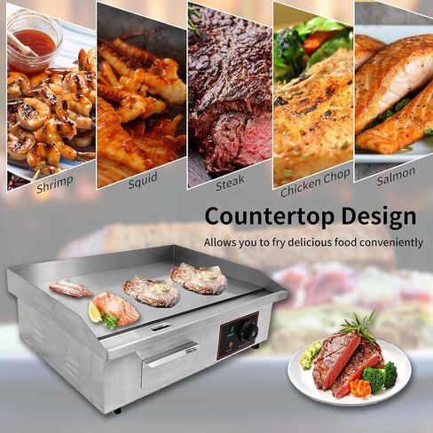 Yovtekc Commercial Electric Griddle, Countertop Griddle Flat Top Grill, Non-stick Stainless Steel Griddle for Restaurant Kitchen, 21.5"×14", Thermostatic Control 3000W in Saudi Arabia