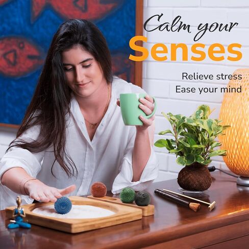 مجموعة Zen Garden اليابانية للمكتب - مجموعة العلاج بصينية الرمل الفاخرة - حديقة Zen الصغيرة الحصرية - التأمل في المكتب والمنزل - إكسسوارات حديقة Zen المصنوعة يدويًا - مجموعة هدايا Zen المثالية in Saudi Arabia