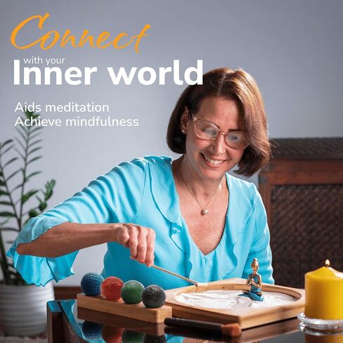مجموعة Zen Garden اليابانية للمكتب - مجموعة العلاج بصينية الرمل الفاخرة - حديقة Zen الصغيرة الحصرية - التأمل في المكتب والمنزل - إكسسوارات حديقة Zen المصنوعة يدويًا - مجموعة هدايا Zen المثالية in Saudi Arabia