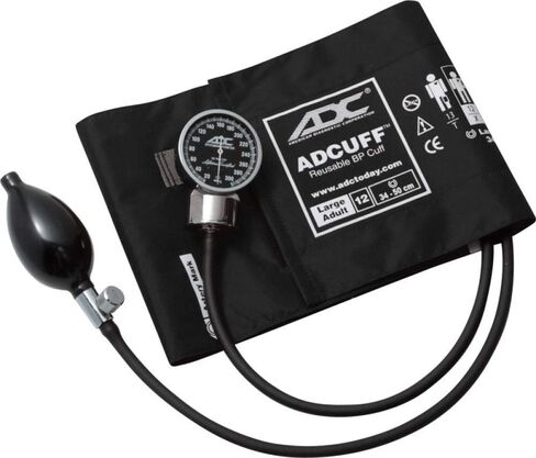 ADC 700-12XBK Diagnostix Model 700 مقياس ضغط الدم اللاسائلي للجيب مع الكفة المصنوعة من النايلون لضغط الدم، مقاس كبير للبالغين، أسود in Saudi Arabia