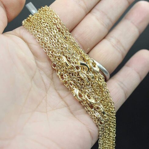 ALEXCRAFT Wholesale 12PCS Rose Gold Plated Solid Brass Chain Hypoallergenic Flat Cable Chains Link Bulk for Jewelry Making (20"(2.0MM)) in Saudi Arabia