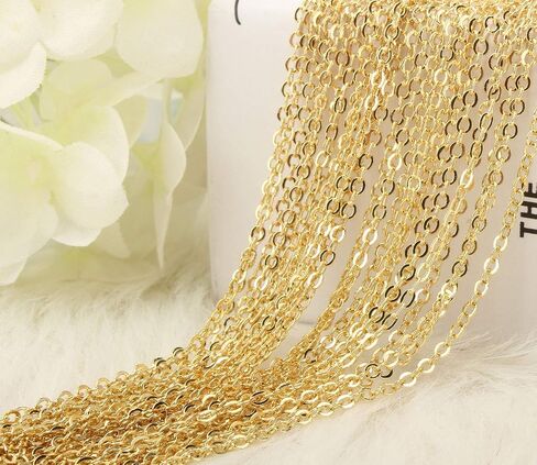 ALEXCRAFT Wholesale 12PCS Rose Gold Plated Solid Brass Chain Hypoallergenic Flat Cable Chains Link Bulk for Jewelry Making (20"(2.0MM)) in Saudi Arabia