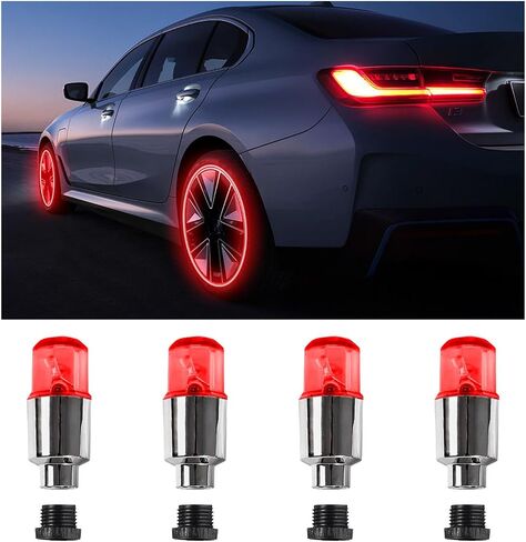 Ziciner 4PCS LED Tire Valve Cap Lights, Neon Spoke Flash Light Bulb Tire Valve Lights with 12 Extra Battery, Waterproof Wheel Tyre Valve Stems Dust Cap, Motorcycle Car Accessories (Blue) in Saudi Arabia