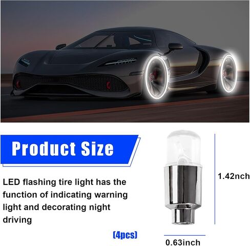 Ziciner 4PCS LED Tire Valve Cap Lights, Neon Spoke Flash Light Bulb Tire Valve Lights with 12 Extra Battery, Waterproof Wheel Tyre Valve Stems Dust Cap, Motorcycle Car Accessories (Blue) in Saudi Arabia