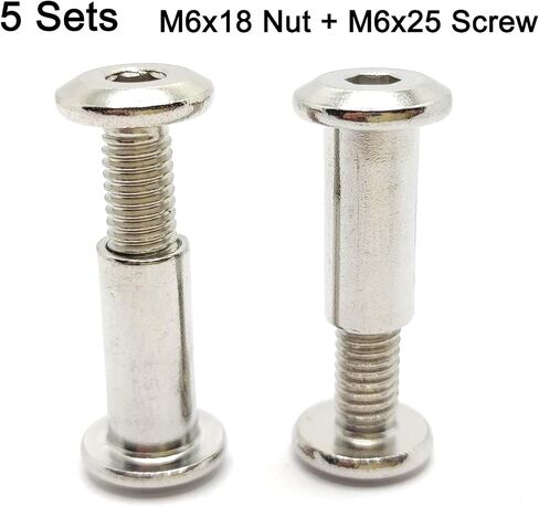Screw Post Fit for 5/16 inch(8mm) Hole Dia, Male M6x25mm Female 18mm Hex Drive Binding Bolts for Leather Wood Furniture, Stainless Steel Silver 5 Sets in Saudi Arabia