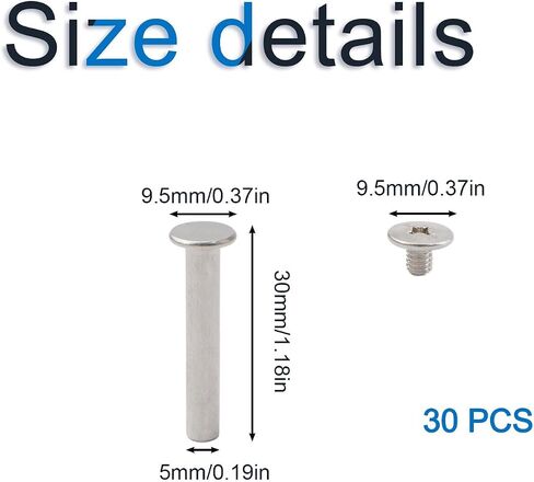 Stainless Steel Phillips Screws, 30 Sets 5mm X 20mm Chicago Binding Screws Round Cross Head Stud Screw Posts Nail Rivet Chicago Button, Silver Tone in Saudi Arabia