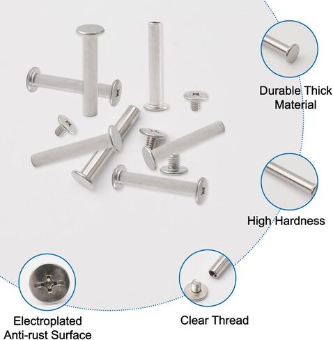 Stainless Steel Phillips Screws, 30 Sets 5mm X 20mm Chicago Binding Screws Round Cross Head Stud Screw Posts Nail Rivet Chicago Button, Silver Tone in Saudi Arabia