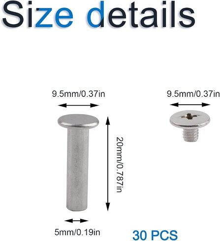 Stainless Steel Phillips Screws, 30 Sets 5mm X 20mm Chicago Binding Screws Round Cross Head Stud Screw Posts Nail Rivet Chicago Button, Silver Tone in Saudi Arabia
