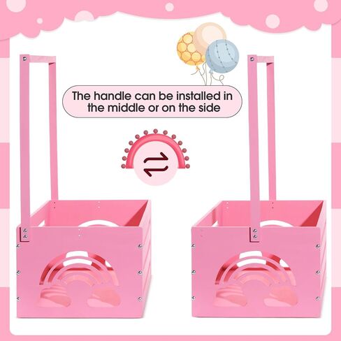 Yerliker Wooden Baby Shower Crate Closet Baby Shower Gifts Basket Storage Crate Hamper with Handle Personalized Basket for Newborn Boys Girls Pregnancy Gifts(White,Cloudy, Rainbow) in Kuwait