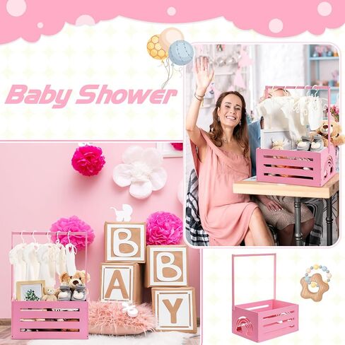 Yerliker Wooden Baby Shower Crate Closet Baby Shower Gifts Basket Storage Crate Hamper with Handle Personalized Basket for Newborn Boys Girls Pregnancy Gifts(White,Cloudy, Rainbow) in Kuwait